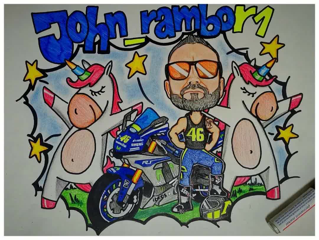 Caricatura amb moto